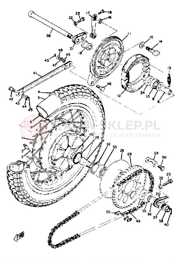 Schemat "Koło tył" do Yamaha RD350B