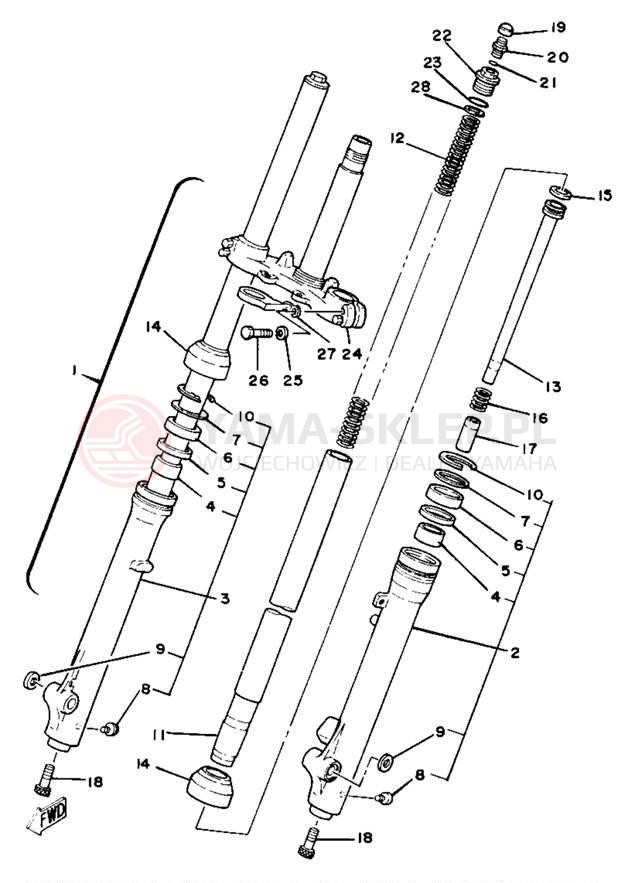 Schemat "Amortyzatory przód" do Yamaha YZ80H