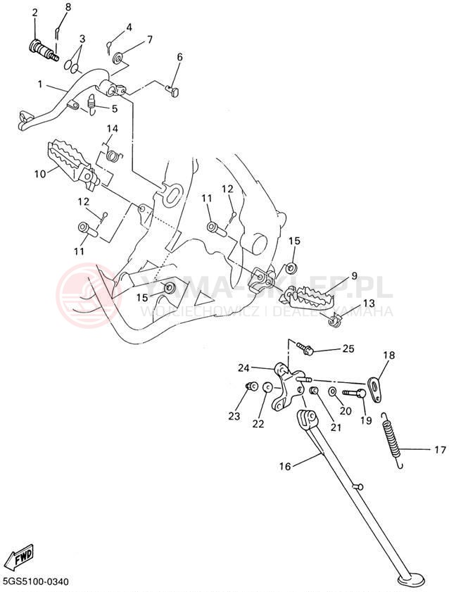 Schemat "Stopka postojowa i podnóżki" do Yamaha WR250F WR250FN