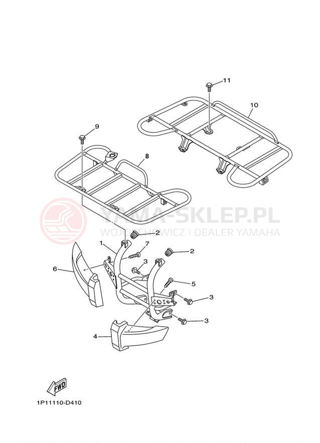 Schemat "osłona / stelaż" do Yamaha KODIAK 400 4WD YFM4FAV