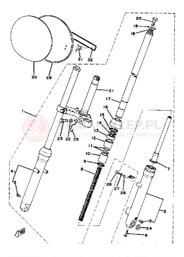 Schemat "Amortyzatory przód" do Yamaha YZ80C