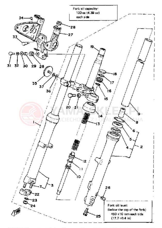 Schemat "Amortyzatory przód" do Yamaha XS400-2E