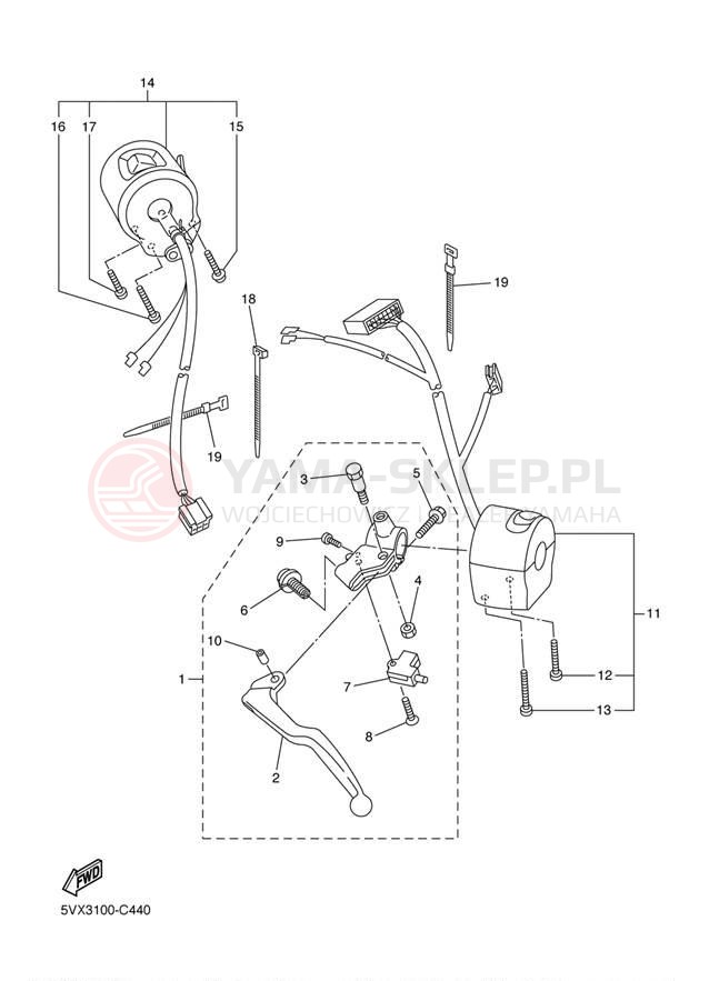 Schemat "Kierownica i osprzęt" do Yamaha FZ6 FZS6WC/FZS6W
