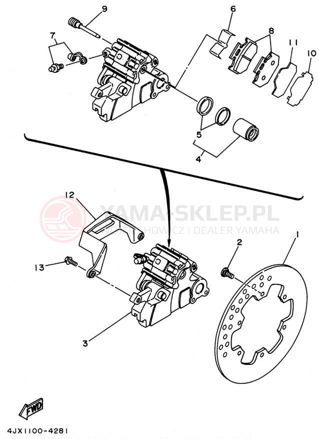 Schemat "Zacisk hamulcowy tylny" do Yamaha WR250ZH