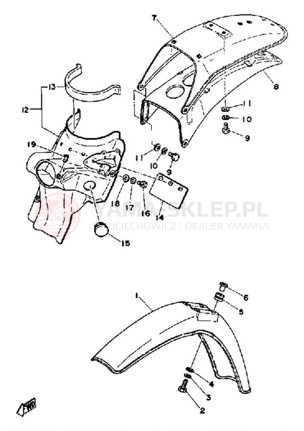 Schemat "Błotniki przód i tył" do Yamaha DT125F