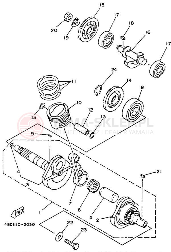 Schemat "Wał korbowy, tłok" do Yamaha YFB250E_MN