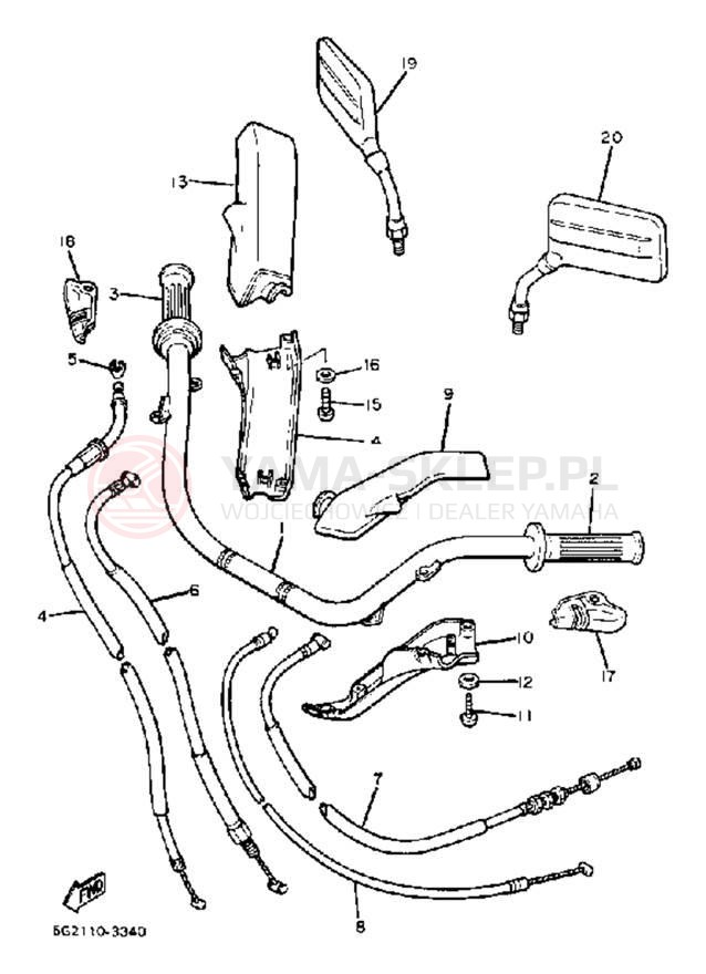 Schemat "Kierownica i osprzęt" do Yamaha XJ750RK