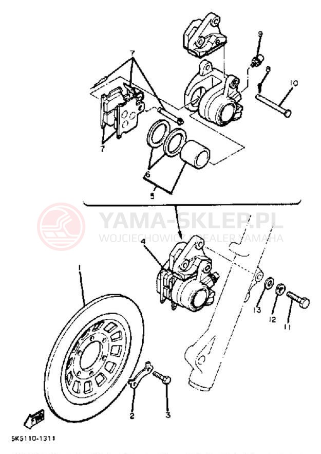 Schemat "Zacisk hamulcowy + tarcza przód" do Yamaha XJ550K