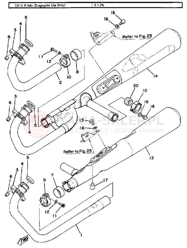 Schemat "Wydech końcowy" do Yamaha XS750F