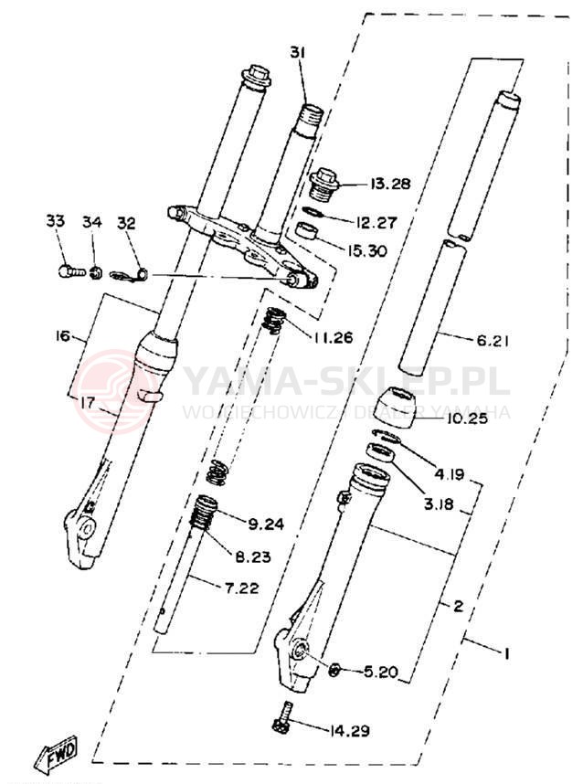 Schemat "Amortyzatory przód" do Yamaha Y-ZINGER PW80D