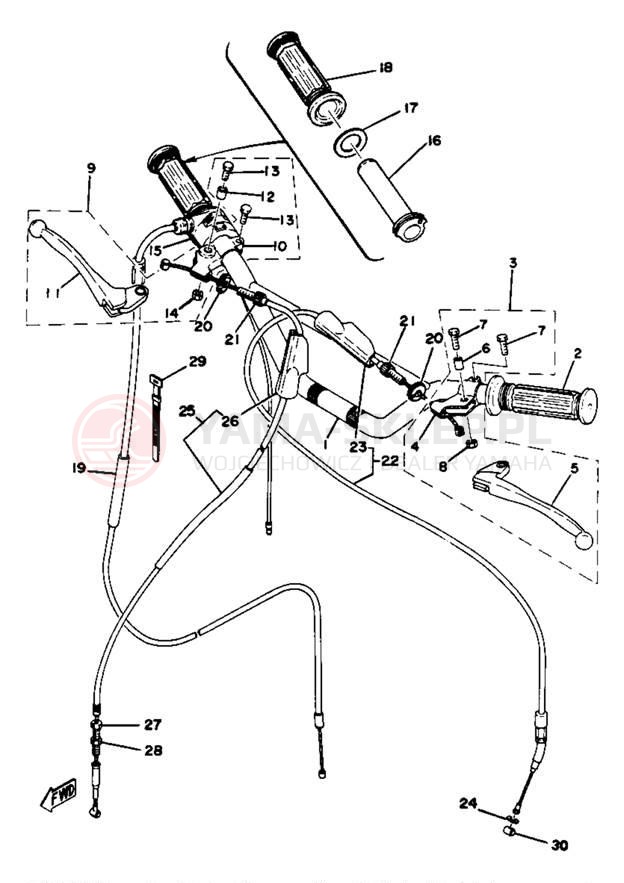 Schemat "Kierownica i osprzęt" do Yamaha YZ80D