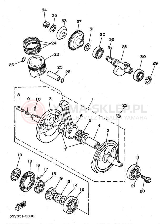 Schemat "Wał korbowy, tłok" do Yamaha XT350KC/XT350K