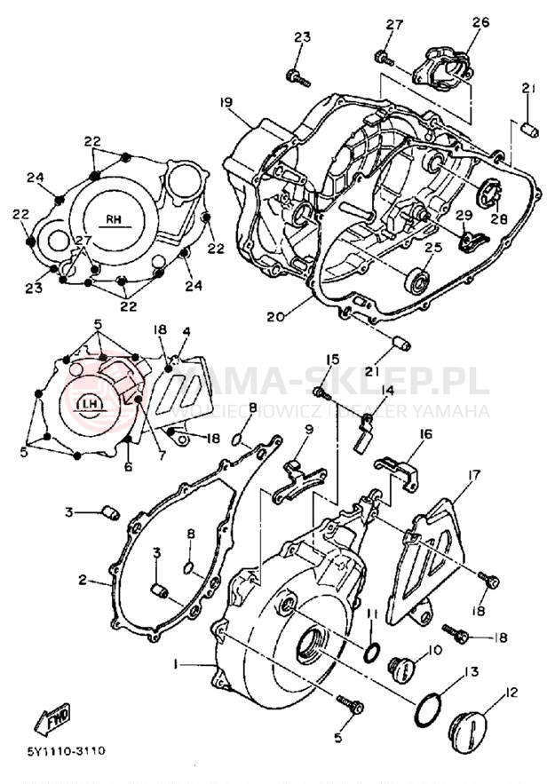 Schemat "Pokrywa silnika" do Yamaha TT600L