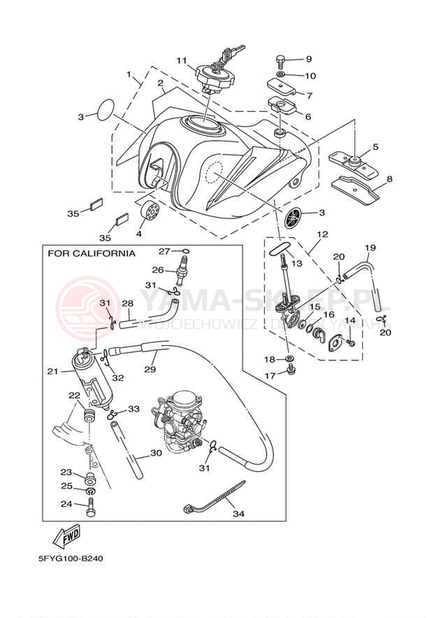 Schemat "zbiornik paliwa" do Yamaha TW200 TW200R/TW200RC