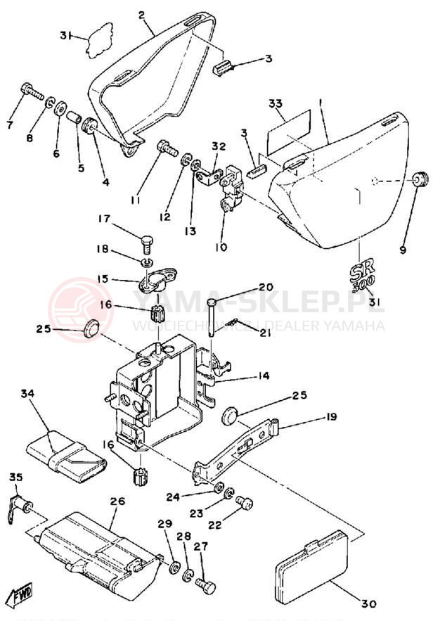 Schemat "Tylny błotnik" do Yamaha SR500H