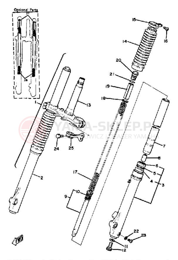 Schemat "Amortyzatory przód" do Yamaha YZ100H