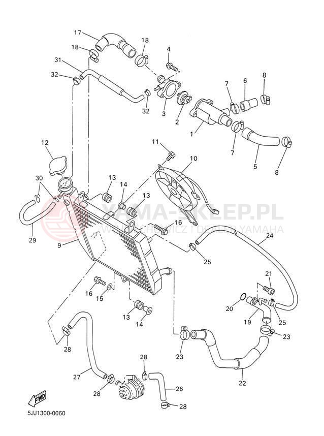 Schemat "Układ chlodzenia" do Yamaha R1 YZFR1M/YZFR1MC