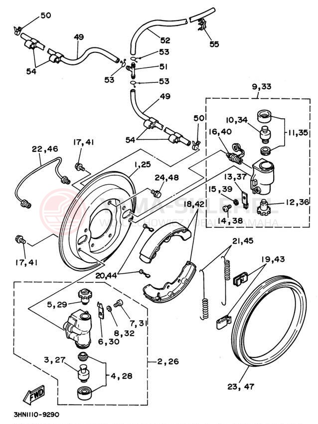 Schemat "Układ hamulcowy przód" do Yamaha BIG BEAR 4WD YFM350FWG