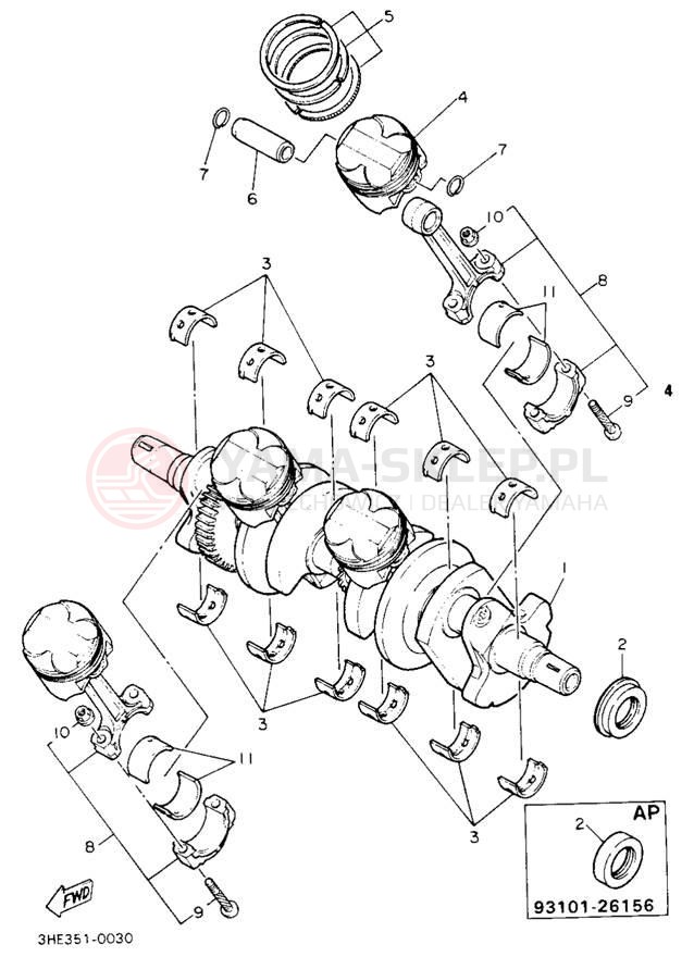 Schemat "Wał korbowy, tłok" do Yamaha FZR600RBC
