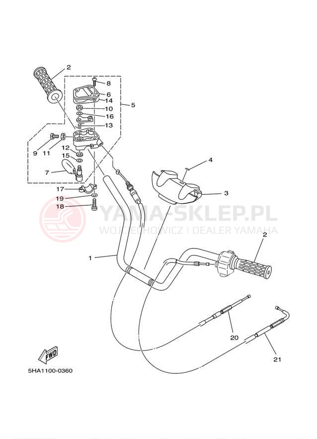 Schemat "Kierownica i osprzęt" do Yamaha KODIAK 2WD YFM400AN
