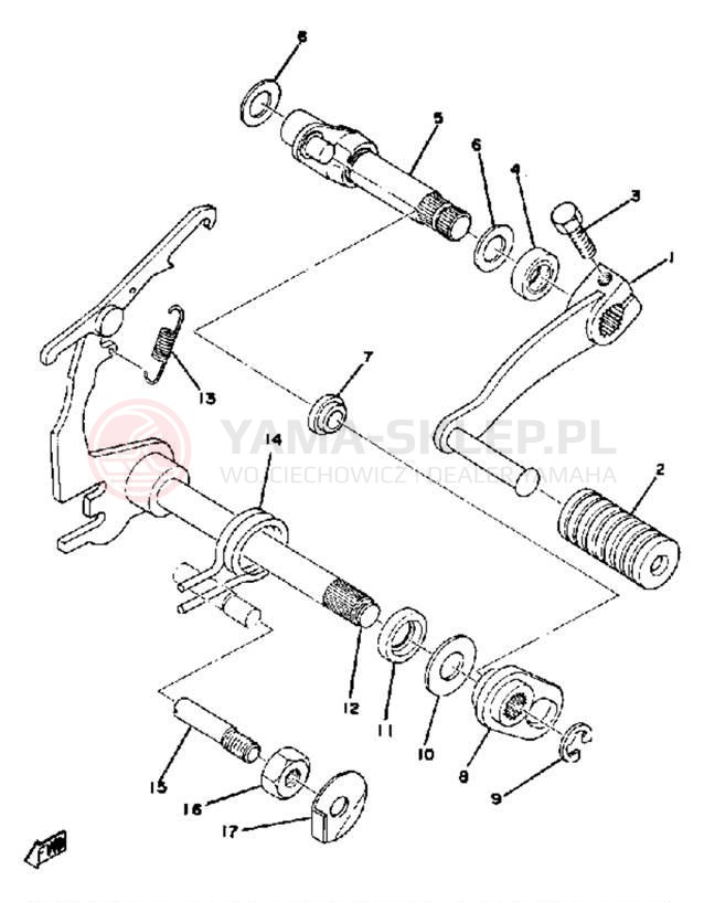 Schemat "Dźwignia zmiany biegów, wałek" do Yamaha YZ125D