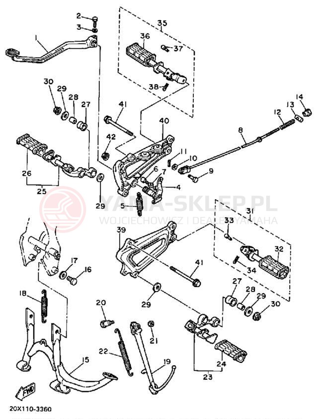 Schemat "Stopka postojowa i podnóżki" do Yamaha MIDNIGHT VIRAGO 750 XV750MK