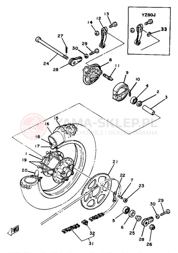 Schemat "Koło tył" do Yamaha YZ80H