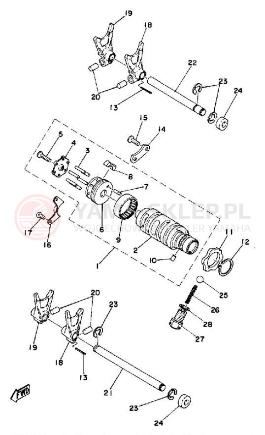 Schemat "Dźwignia zmiany biegów, wałek" do Yamaha TZ350D/TZ250D