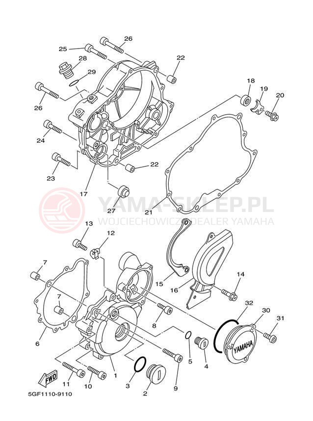 Schemat "Pokrywa silnika" do Yamaha TT-R250 TTR250T/TTR250TC