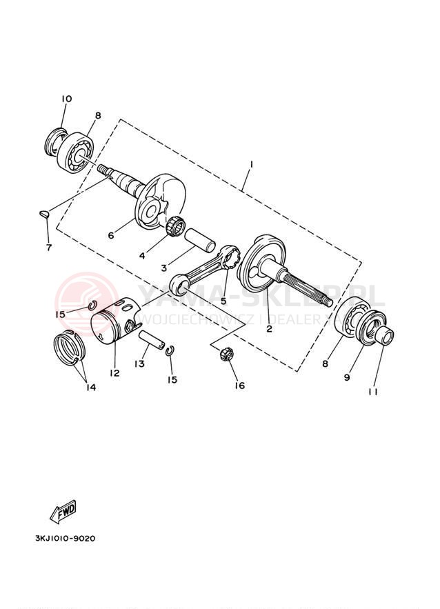Schemat "Wał korbowy, tłok" do Yamaha VINO YJ50RP