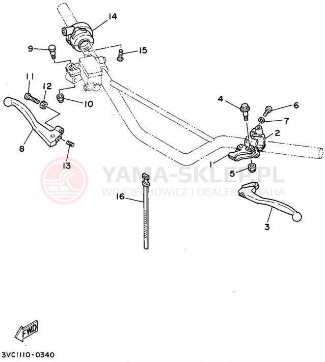 Schemat "Kierownica i osprzęt" do Yamaha RT180D