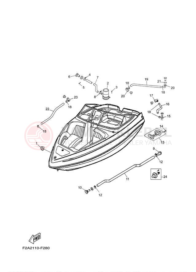 Schemat "DECK DRAIN FITTINGS" do Yamaha 232 LIMITED S SXT1100GH