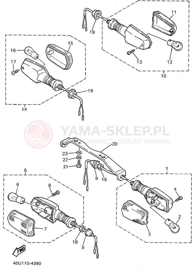 Schemat "kierunkowskazy - sterownik" do Yamaha SECA II XJ600SG/XJ600SGC