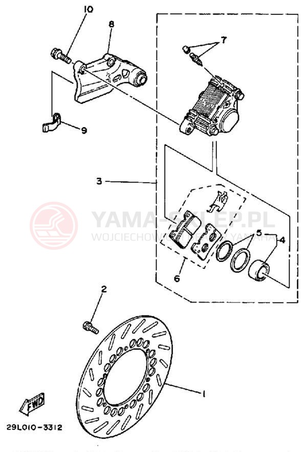 Schemat "Zacisk hamulcowy tylny" do Yamaha RZ350NCII/RZ350NC/RZ350N