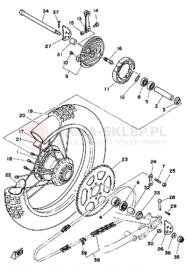Schemat "Koło tył" do Yamaha DT125H