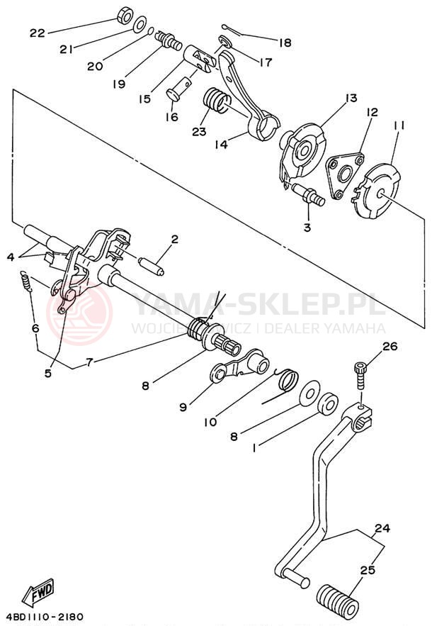 Schemat "Dźwignia zmiany biegów, wałek" do Yamaha TIMBERWOLF 4WD YFB250FWK