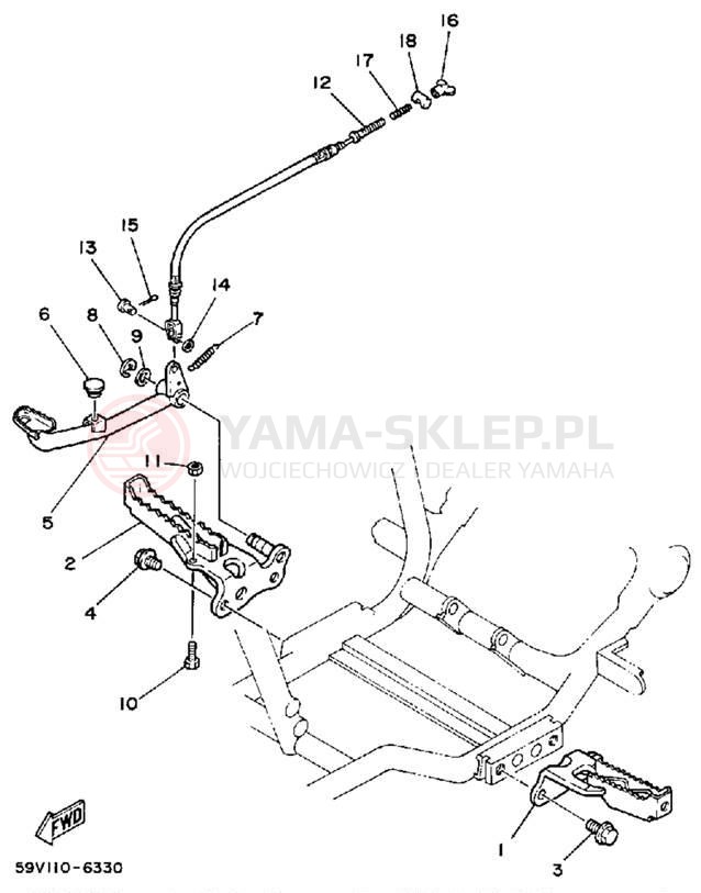 Schemat "Stopka postojowa i podnóżki" do Yamaha MOTO-4 YFM225T