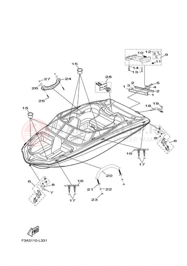 Schemat "HULL DECK FITTINGS" do Yamaha SX190 RX1800CN/RX1800DN