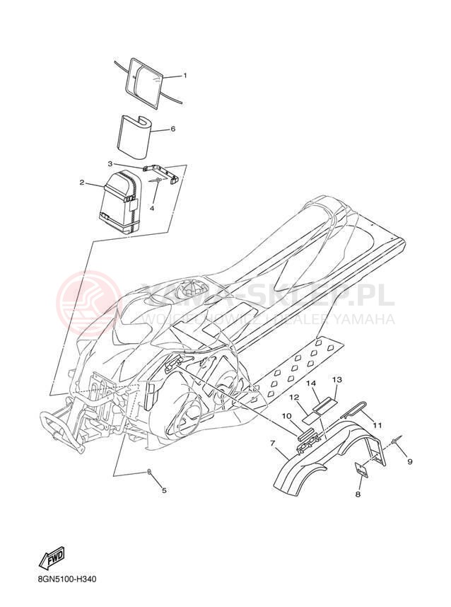 Schemat "GUARD - LUGGAGE BOX" do Yamaha PHAZER MTX PZ50MTEW