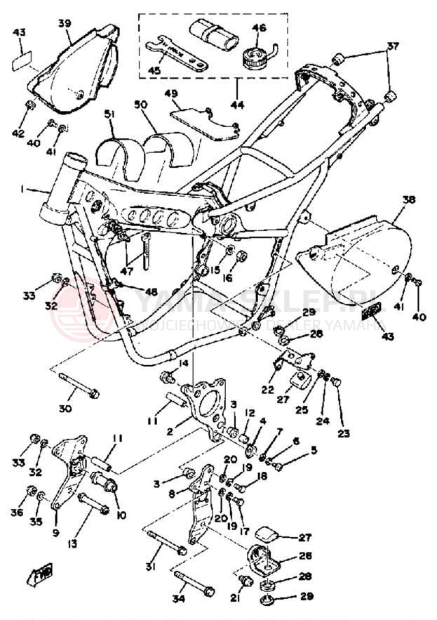 Schemat "pokrywa boczna ramy" do Yamaha YZ250C