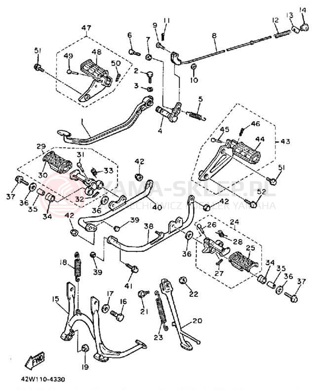 Schemat "Stopka postojowa i podnóżki" do Yamaha VIRAGO 1000 XV1000NC/XV1000N