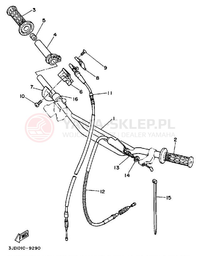 Schemat "Kierownica i osprzęt" do Yamaha YZ125A