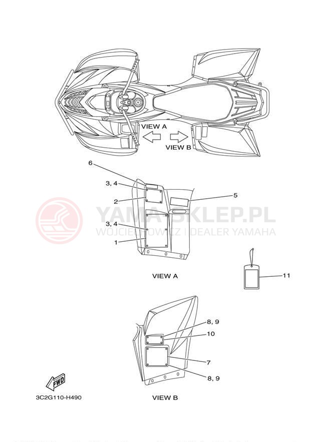 Schemat "naklejki" do Yamaha WOLVERINE 450 4WD YFM45FXYL