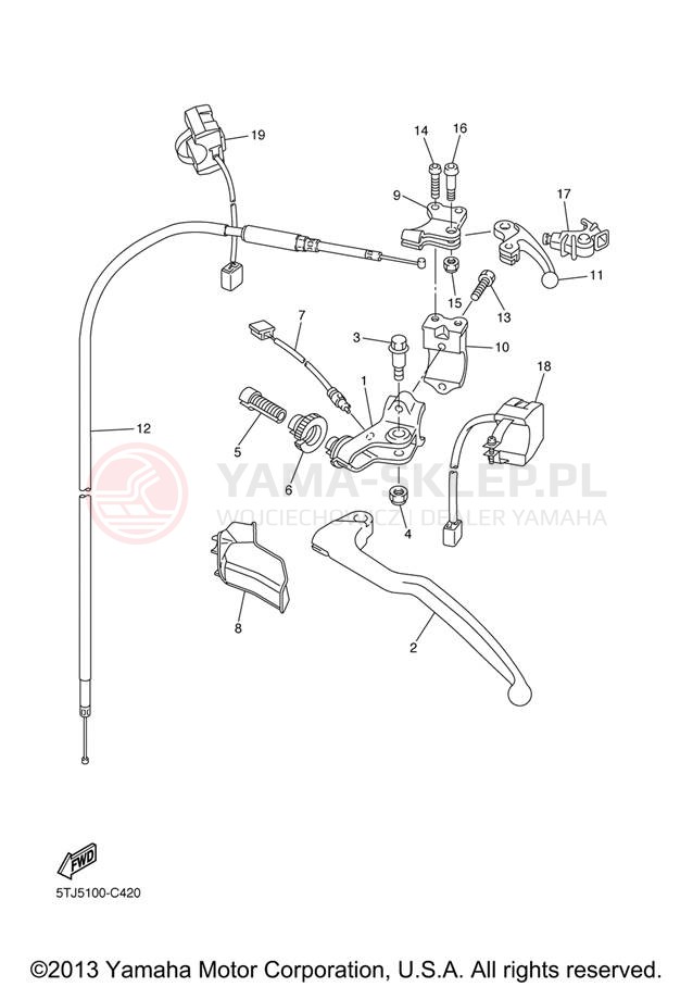Schemat "Kierownica i osprzęt" do Yamaha WR450F WR450FV