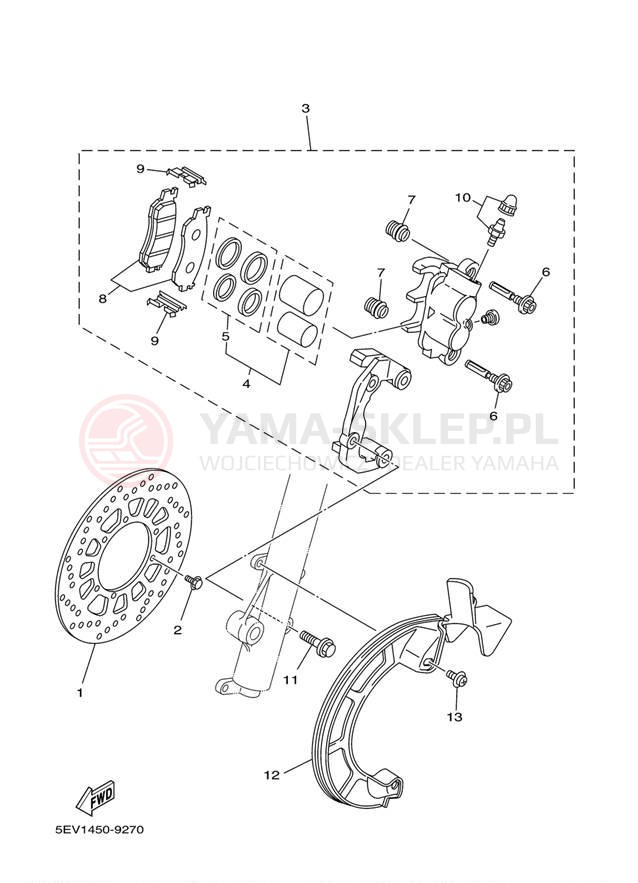 Schemat "Zacisk hamulcowy + tarcza przód" do Yamaha XT225 XT225RC/XT225R