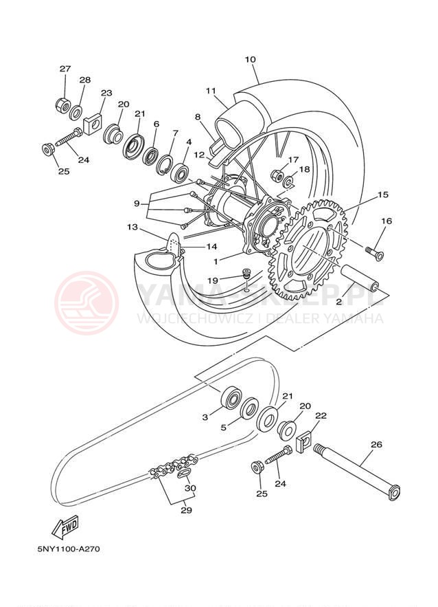 Schemat "Koło tył" do Yamaha YZ125 YZ125R
