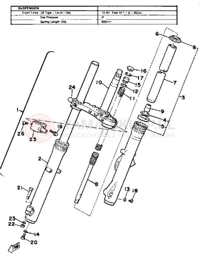 Schemat "Amortyzatory przód" do Yamaha XJ650 XJ650G