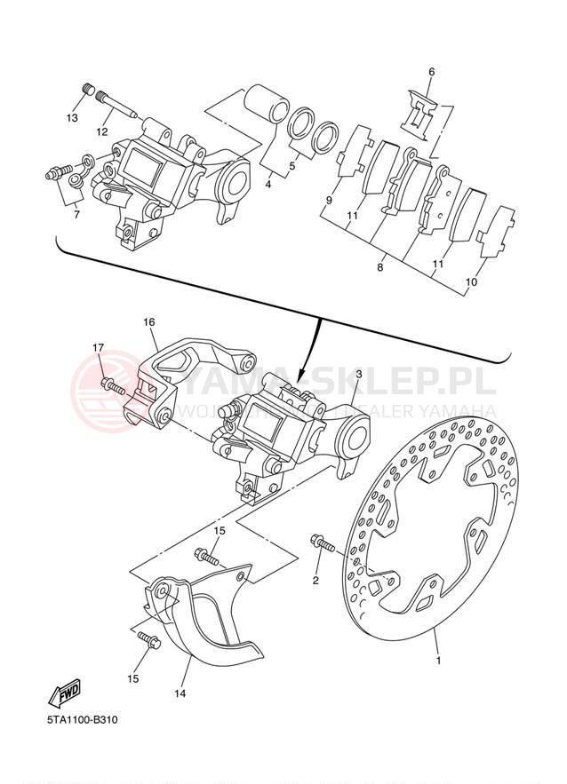 Schemat "Zacisk hamulcowy tylny" do Yamaha YZ250F YZ250FR