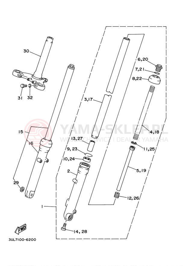 Schemat "Amortyzatory przód" do Yamaha RT100 RT100M