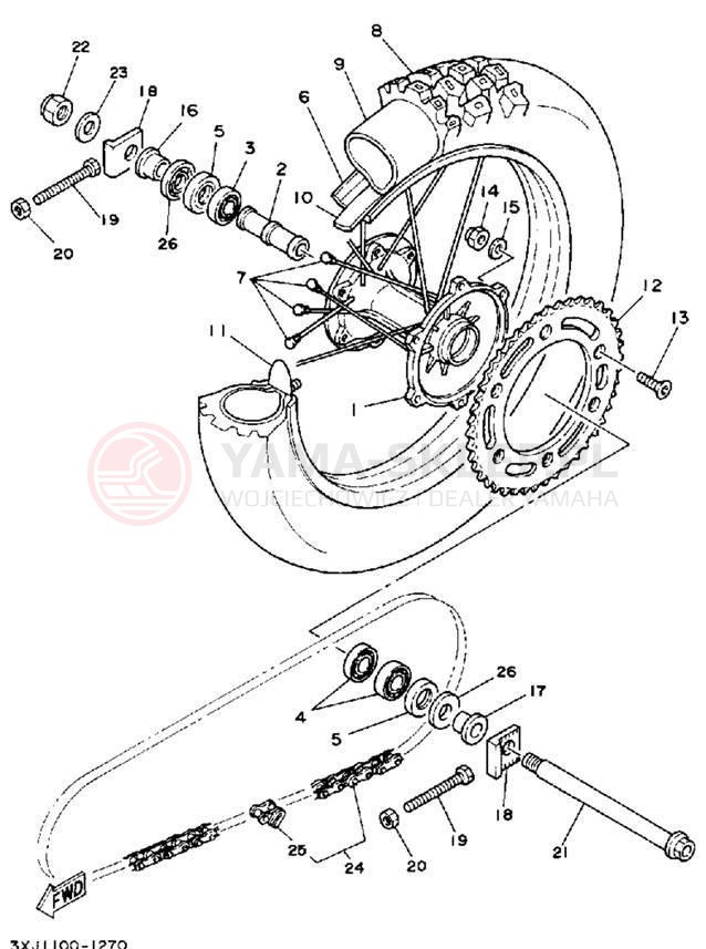 Schemat "Koło tył" do Yamaha YZ250D1